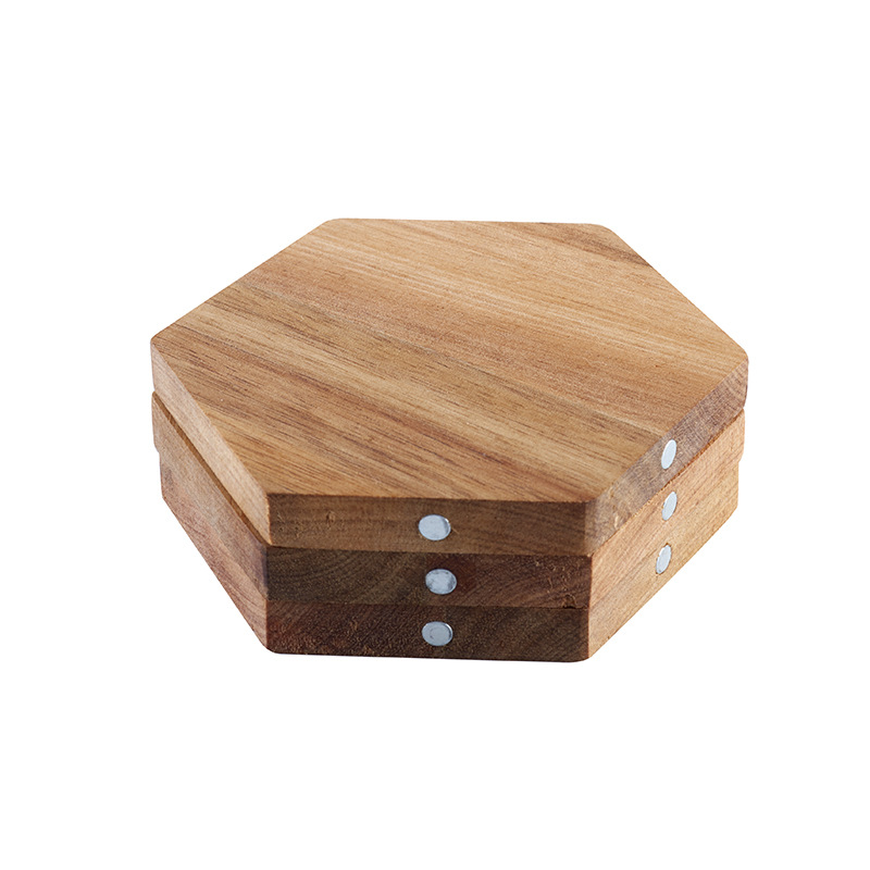 Hexagonal Natural Wooden Coaster Set wit